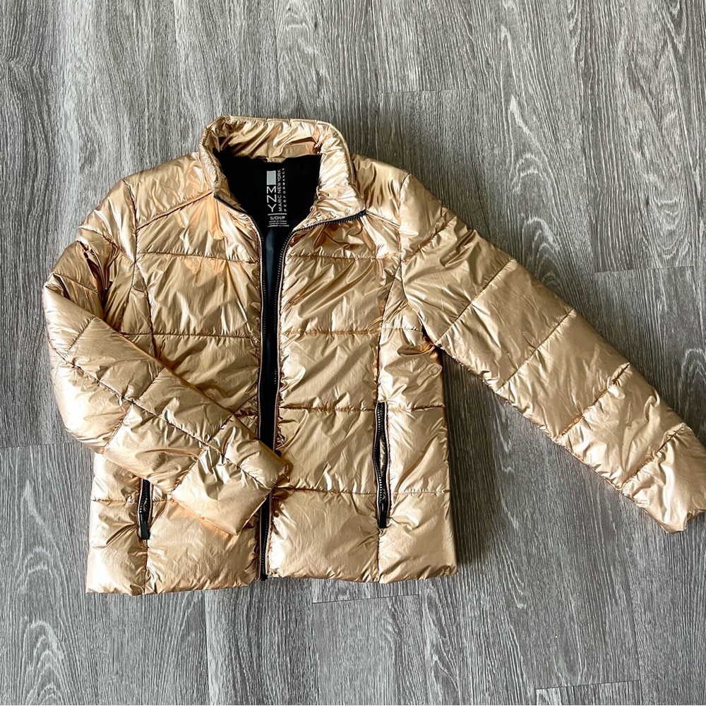 Marc New York Metallic Orange Puffer Jacket | Shiny Gold Lightweight Puffer Size - Picture 2 of 9